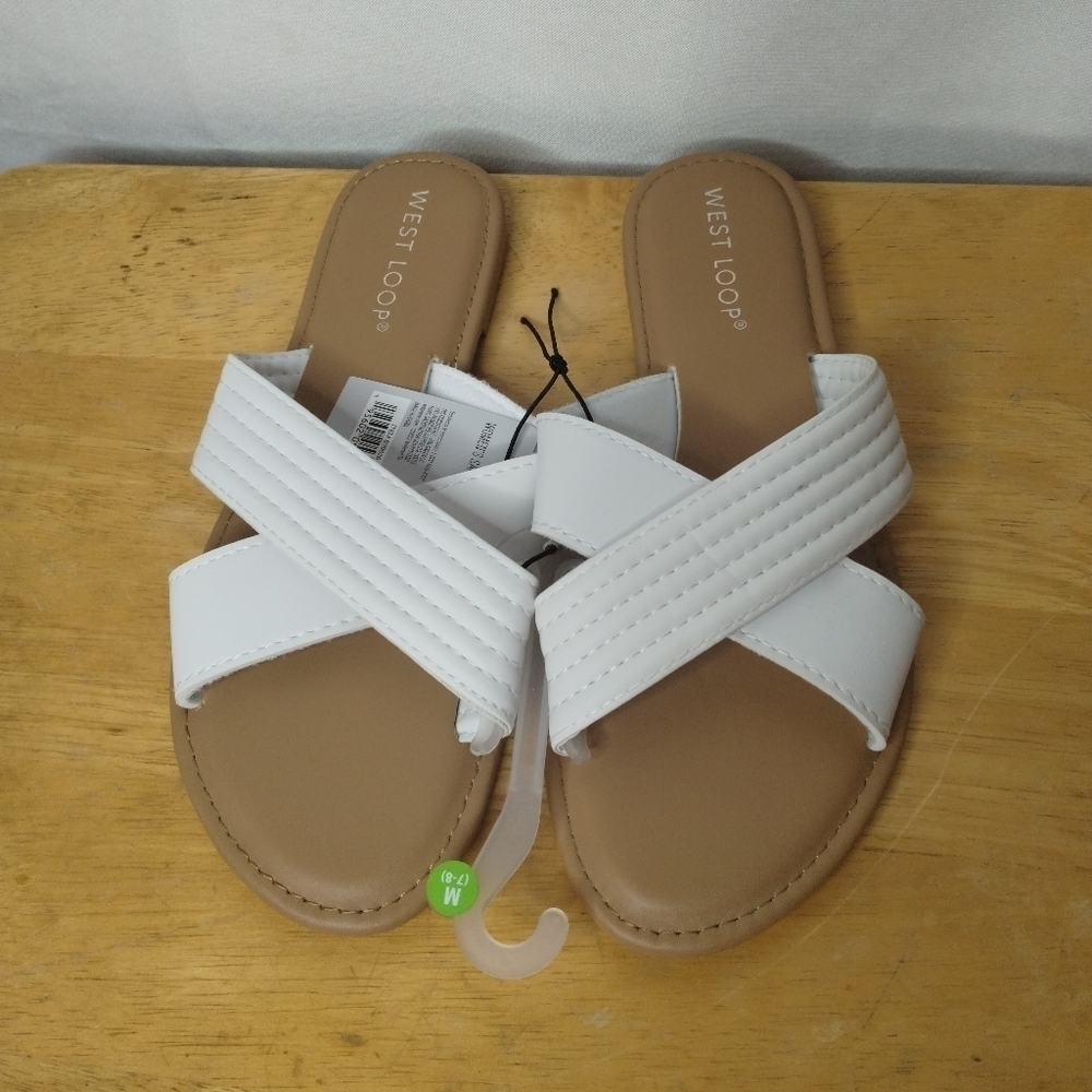 West Loop White Criss Cross Slide Sandals | Women’s Casual Summer Slip On Sandal